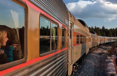 Kids on a train with their mom